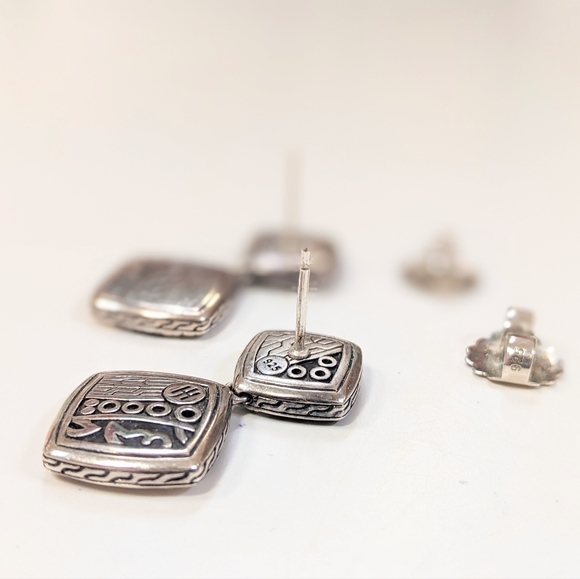 John Hardy Classic Chain Hammered Drop Earrings w. Black Sapphire + Black Spinel - Picture 5 of 5